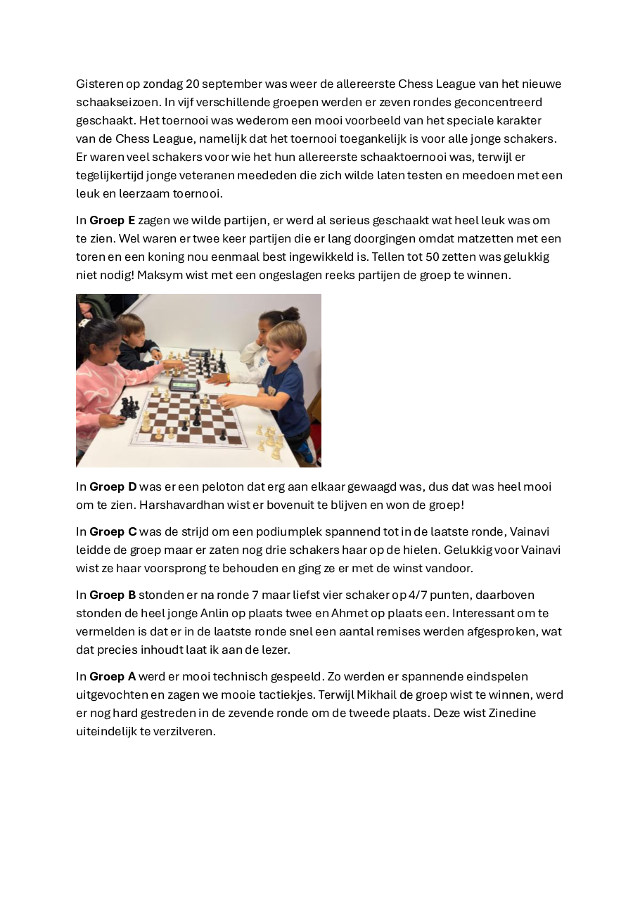 Verslag Chess League 20 sep.